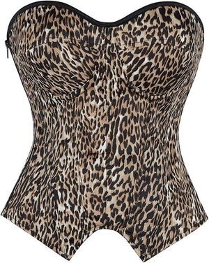 Y2K Leopard Satin Strapless Sexy Lace Up Corset Bustier Top